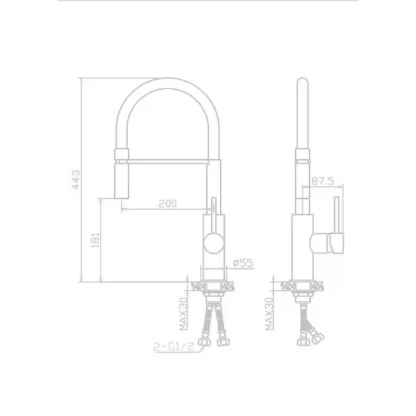 Torneira Misturador Monocomando para Cozinha Jiwi Flexível Cinza Matte - Image 3