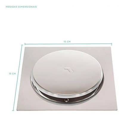 Ralo Inteligente Sistema Click Banheiro 15 x 15 cm Inox com Veda Cheiro